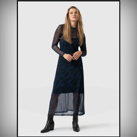 Saint + Sofia | Dresses | Saint Sofia Nwt Mesh Runway Dress Galactic Wave  Blue Green And Black Size 4 | Poshmark